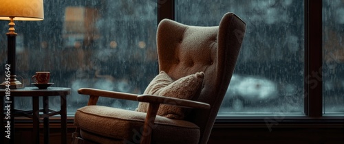 An inviting reading chair suited for a chilly day's leisure time