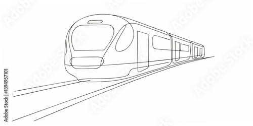 A minimalist line drawing of a modern high speed passenger train on tracks