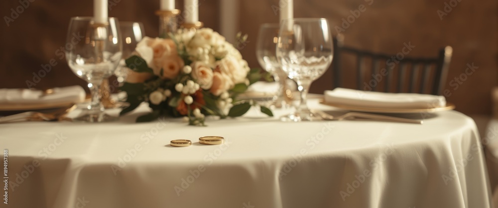 Fototapeta premium Two gold rings move down the table surface