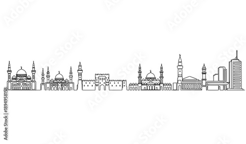 Minimal Syrian heritage skyline one line vector city illustration