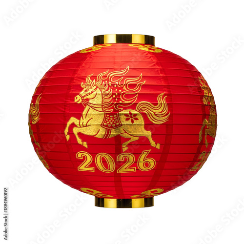 Red Lantern for Chinese New Year 2026 Featuring Golden Horse Design