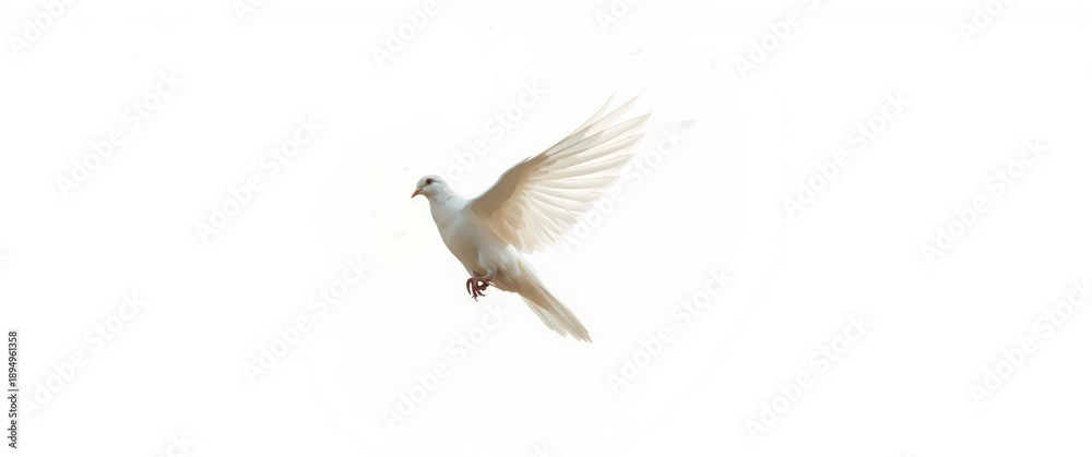 Obraz premium Flying white dove on a white backdrop