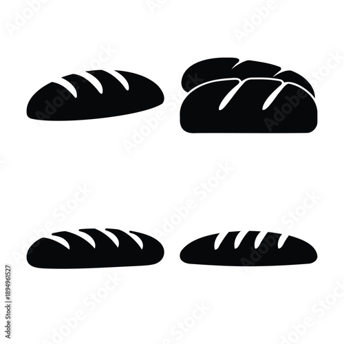 Minimalist graphic featuring various black silhouette bread loaves and baguettes