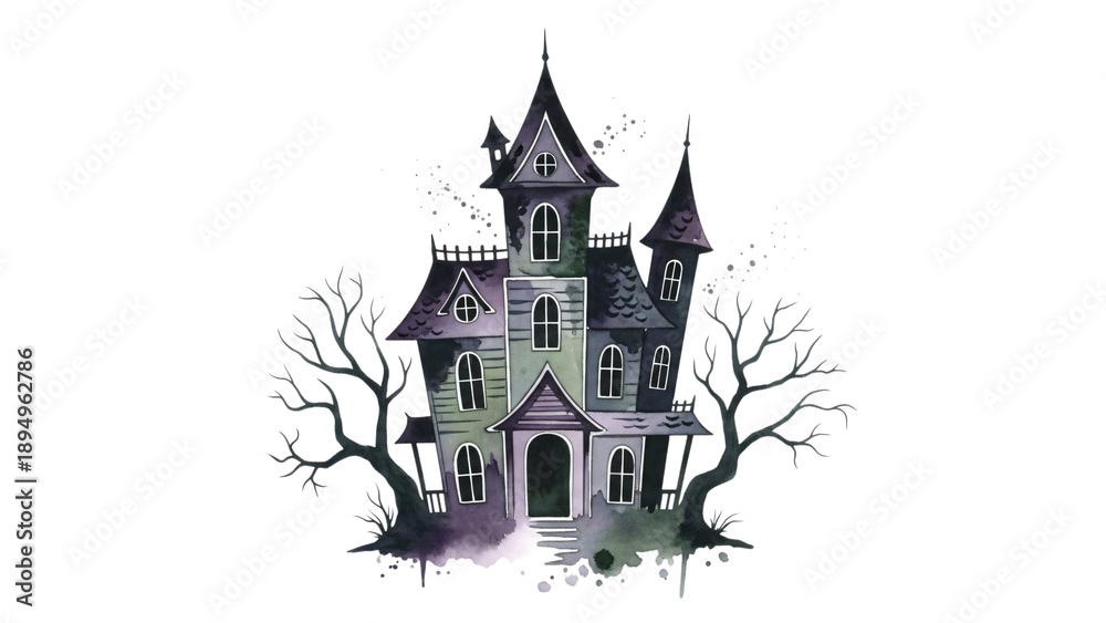 Fototapeta premium Haunted house with sp spies and spies roof surrounded by sp spie.