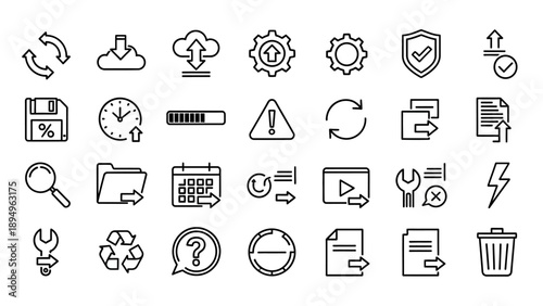 Collection of Simple Line Icons Representing Technology.