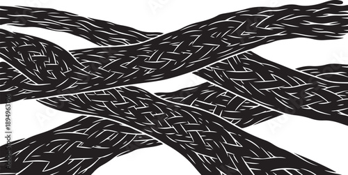 Intricate black and white braided rope patterns isolated background