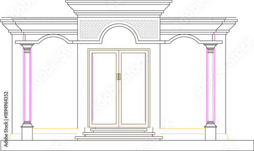 sketch vector illustration silhouette design image view facade construction of classic ethnic vintage traditional ethnic mosque building for Muslim prayer