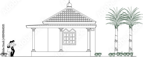 vector sketch illustration silhouette design of a simple ethnic traditional mosque prayer room building