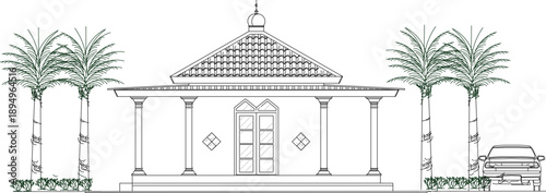 vector sketch illustration silhouette design of a simple ethnic traditional mosque prayer room building