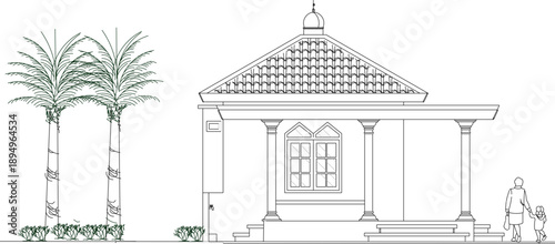 vector sketch illustration silhouette design of a simple ethnic traditional mosque prayer room building 