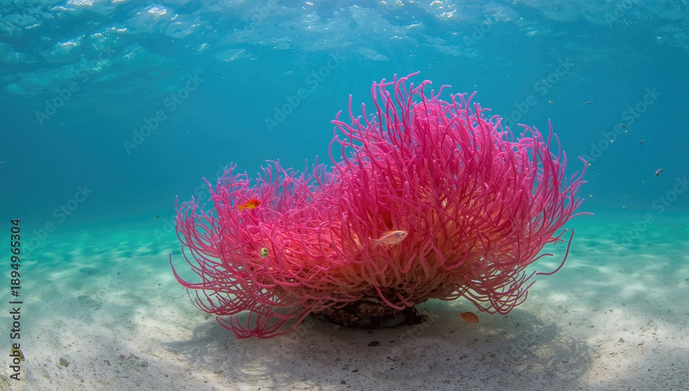 Obraz premium Sea anemone located on the ocean floor near Cockburn Island, Myanmar, as part of coral reef ecosystems