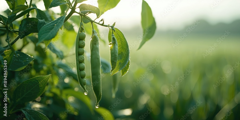 Obraz premium Pea pods on a pea plants in a garden, highlighting seasonal growth and agricultural maintenance
