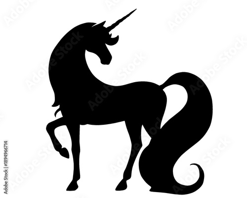 unicorn horse silhouette, mythological animal, icon isolated on white background
