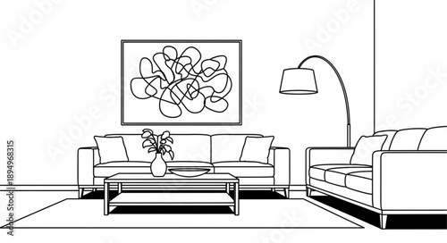 Modern Living Room Interior Design Sketch.