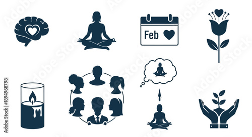 Mindfulness and meditation concept icons