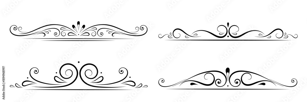 Fototapeta premium Calligraphic text divider, border, separator decor design. Hand drawn vector illustration. Wedding decorative elements. Set page dividers.