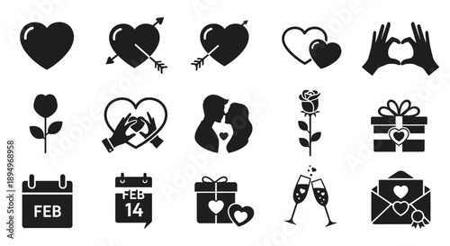 Valentine's day icons set for design and decoration