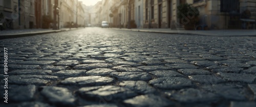 Cobblestone pavement on an urban city street