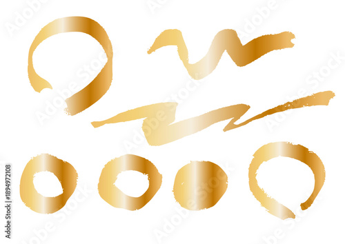 ゴールド筆ストローク セット 抽象 メタリック 水彩テクスチャ