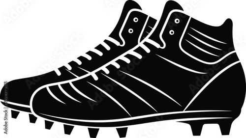 Black football cleats vector illustration, professional soccer boots icon, athletic footwear silhouette for sports team branding and logos
