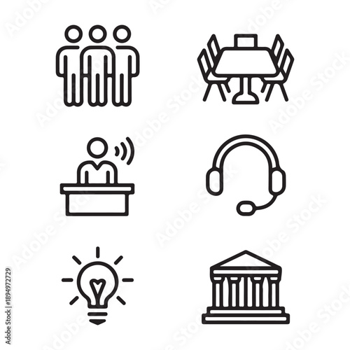 Minimalist business meeting icons set