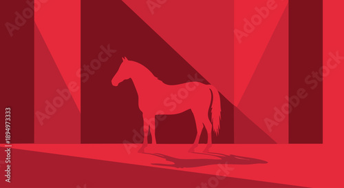 Silhouette of a majestic horse standing in a spotlight.