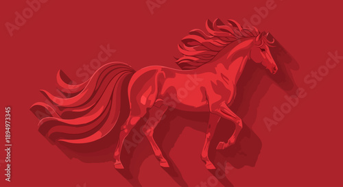 Majestic Red Horse Silhouette with Flowing Mane and Tail.