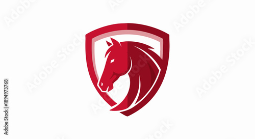 Red Horse Head Emblem Shield Logo Design.
