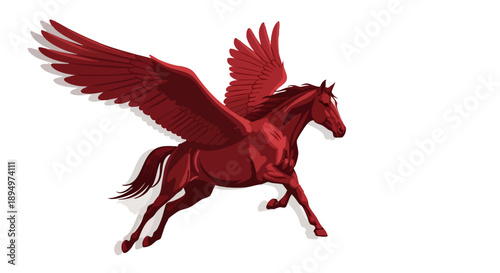 Majestic Red Pegasus Horse Flying Through the Sky.