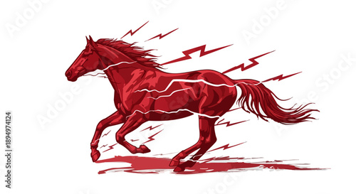 Powerful Red Horse Galloping with Lightning Energy.