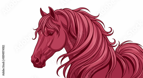 Majestic Red Horse Head with Flowing Mane Illustration.
