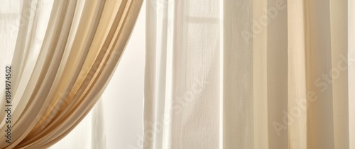 Cream and beige fabric curt...
