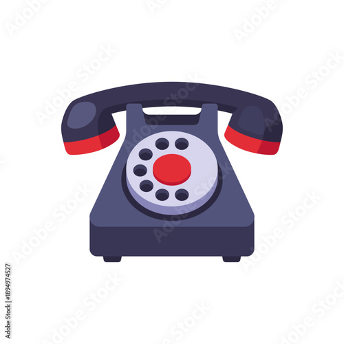 Rotary dial telephone with handset, colorful vector flat style illustration