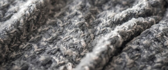 Detailed macro shot of a grey woollen knitted mermaid tail lap blanket showcasing beautiful shapes and fabric textures in a filled frame