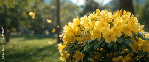 Blooming Yellow azalea bran...