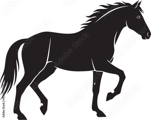 Elegant black silhouette of a horse standing in a dynamic pose