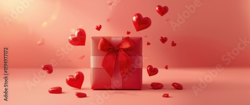 Valentine's day gift banner featuring present box and hearts design