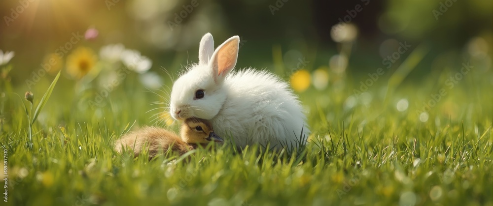 Fototapeta premium Close friends: rabbit and duckling