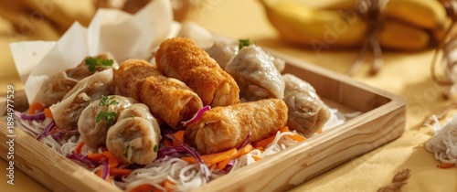 Fried vegan spring rolls ac...
