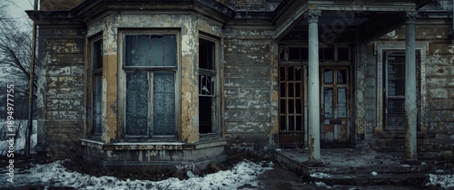 Front view of deserted buil...