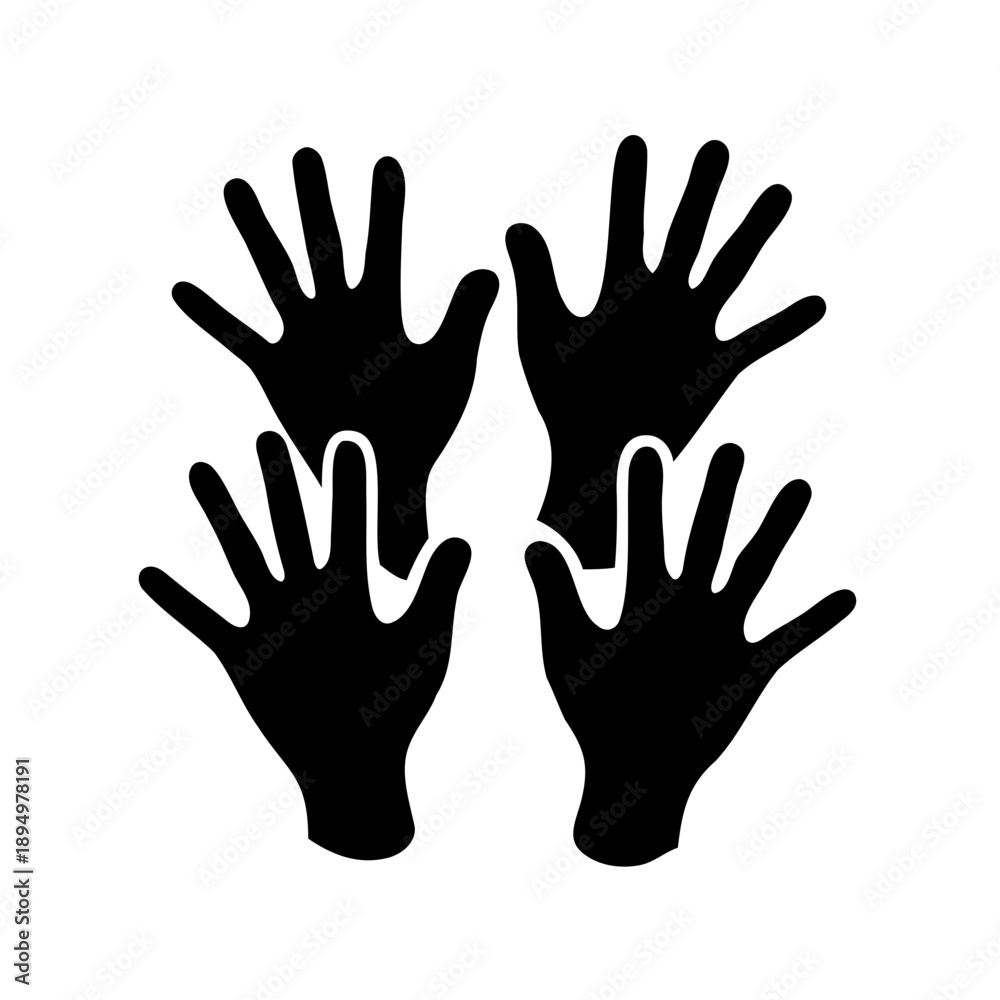 Obraz premium black silhouettes of four hands raised in the air gesture