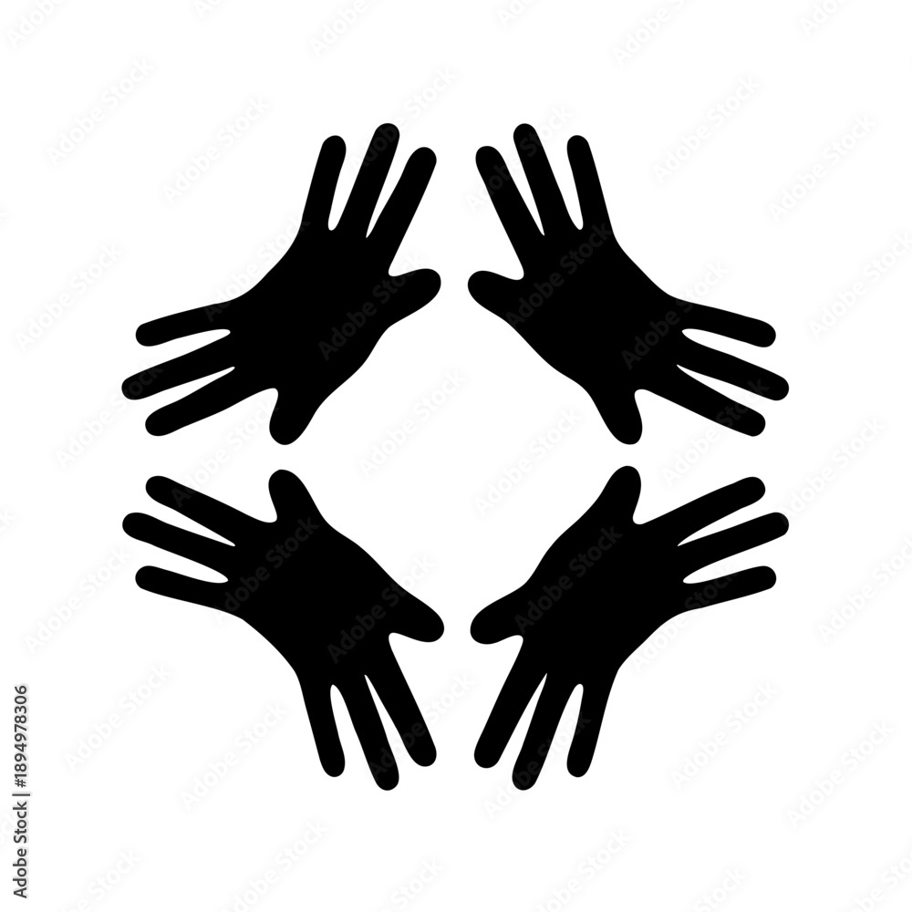 Fototapeta premium four black hand silhouettes arranged in a circular pattern