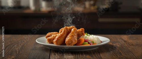 Chicken wings fried and ser...