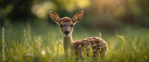 Baby deer face in lush gree...