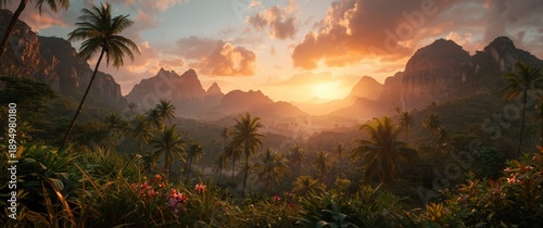 Valley scenery at sunset sh...