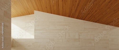 Warm-colored wooden ceiling...