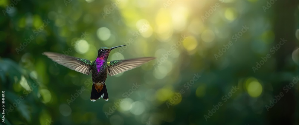 Fototapeta premium Fighting Velvet-purple Coronet flying, 4K resolution, best hummingbirds of nature, forest setting, animal, beauty, green, colorful bird, tropical environment, breathtaking