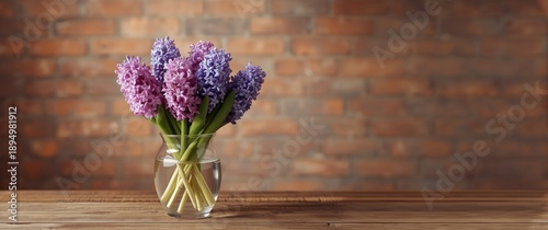 Hyacinths in a glass vase o...