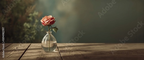 Vase with dried rose on woo...