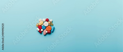 Capsules and pills on blue ...